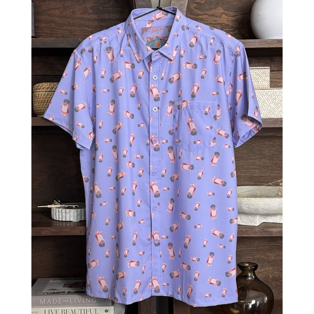Retro Rifle NVGO Men's Button Down Shirt Purple Owl Print Size Large Stretch